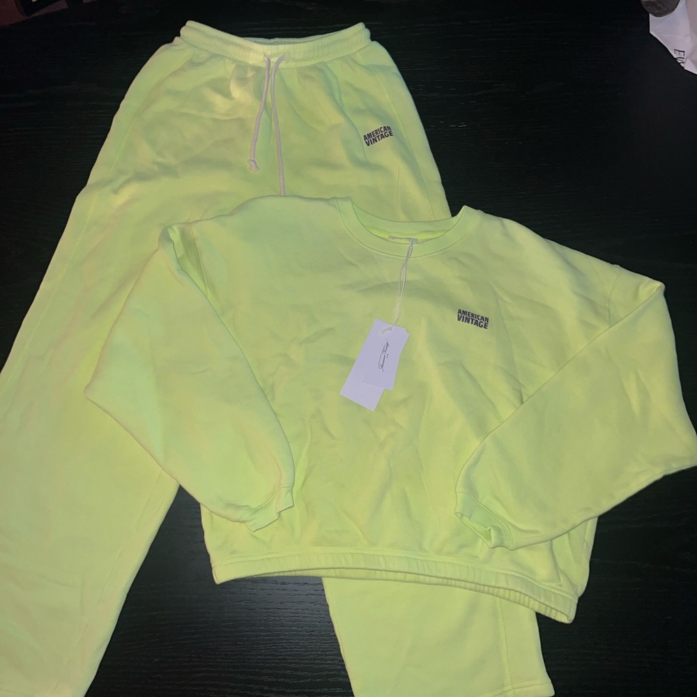 American Vintage Neon Yellow Track Pants & Sweatshirt Set